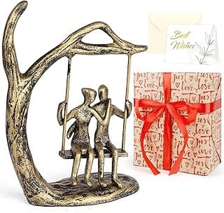 Kresecioo Anniversary Wedding Gifts for Couple/Her - Romantic Couple Statue in Love, Antique Gold Metal Figurine Sweet Loving Together Iron Sculpture Decor, Birthday Gifts for Wife Husband B0DKST8F5Y