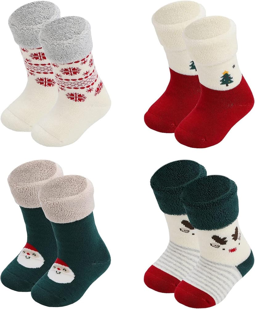 Baby Christmas socks 4 Pack 3-6 -12-18-24 months for boy girl babies Infant cotton fuzzy sock Gifts