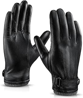 OZERO Mens Winter Gloves Nappa Leather Warm Wool Touchscreen Dress Glove - Thermal Gifts for Dad or Husband