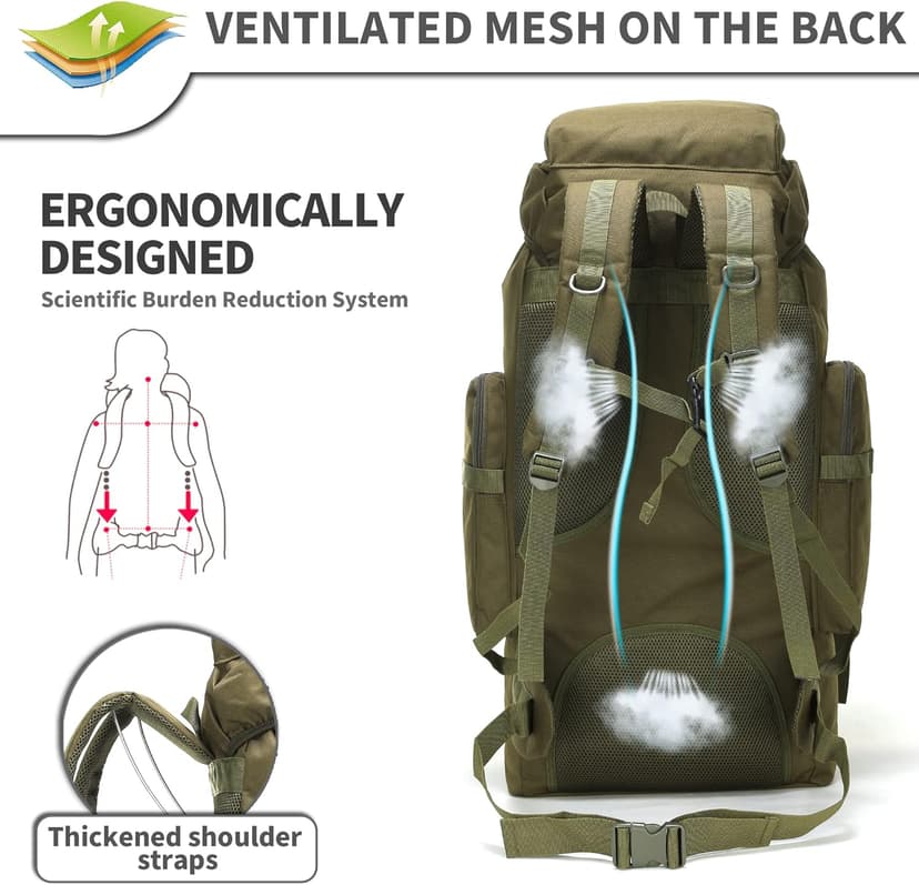 King'sGuard 70L Camping Hiking Backpack for Men Women Large Military Tactical Backpack Molle Rucksack Backpack for Outdoor