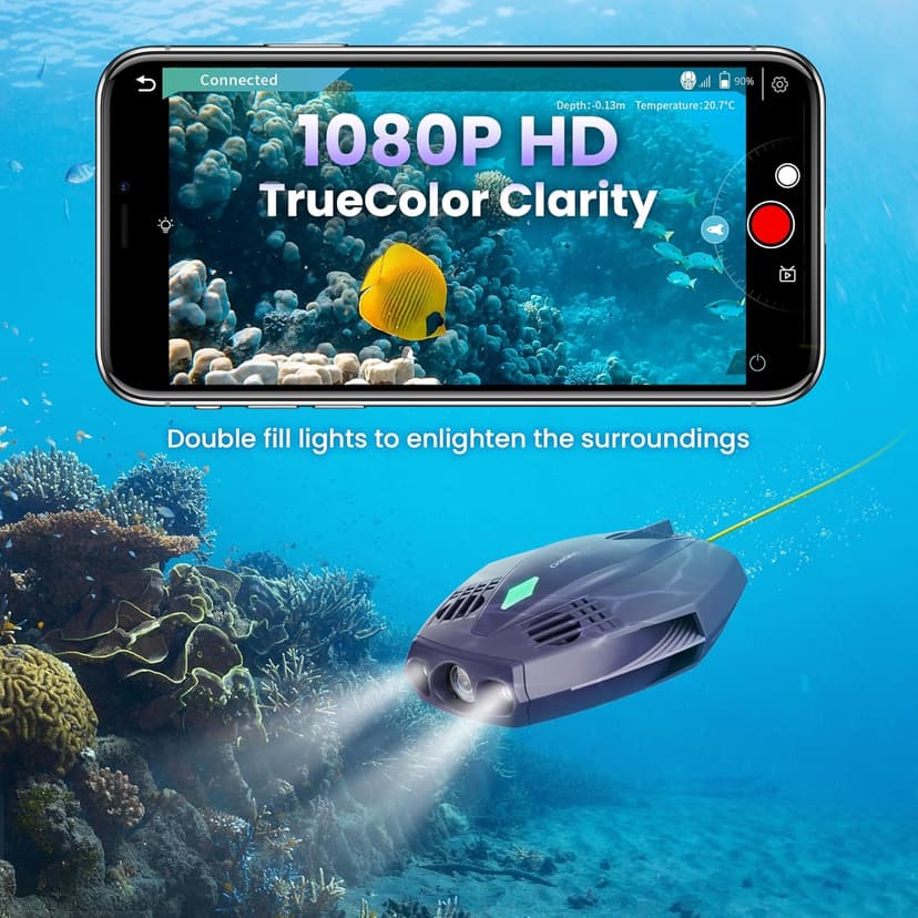 Chasing Dory Underwater Drone - Palm-Sized 1080p Full HD Underwater Drone with Camera for Real Time Viewing, APP Remote Control Purple (Lightpurple)