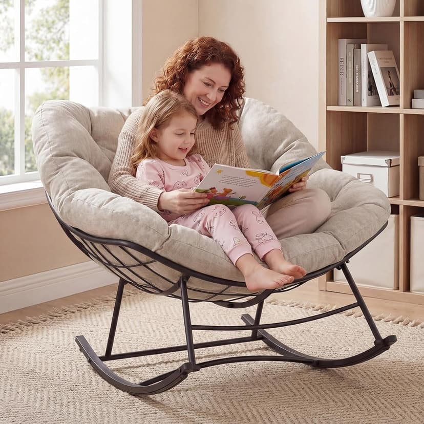 NEWBULIG Outdoor Patio Rocking Chair with 5.5" Thick Cushion, Oversized Egg Lounge Chair, 450 Lbs Heavy Duty, Water-Repellent Fabric, for Garden, Porch, Living Room