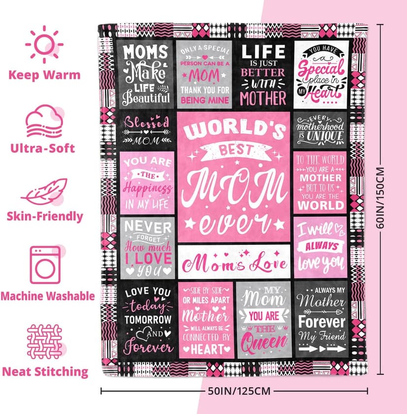 Soft Cozy Keepsake for Christmas, Valentine's Day, Mother's Day and More Mom Birthday Gifts from Daughter, Best Mom Ever Blanket 50"x60" B0DDSJTY5V