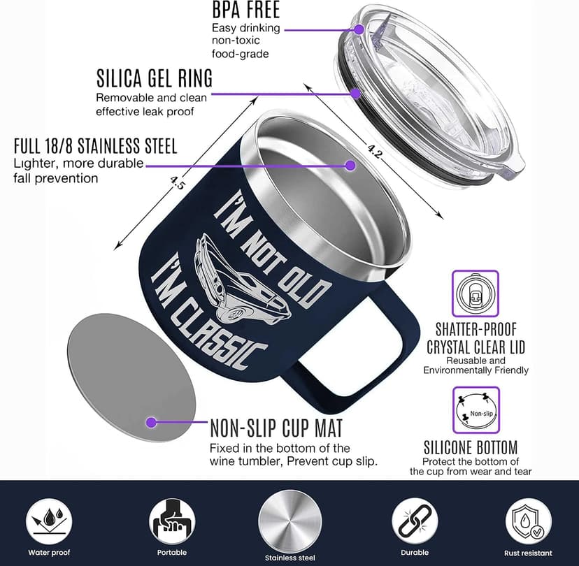 Gifts for Dad from Daughter, Son, Kids on Fathers Day, Christmas - Grandpa Gifts for Christmas - Birthday gifts for Grandpa - Dad Birthday gifts - Funny Mug 14oz, Navy Insulated Stainless Steel