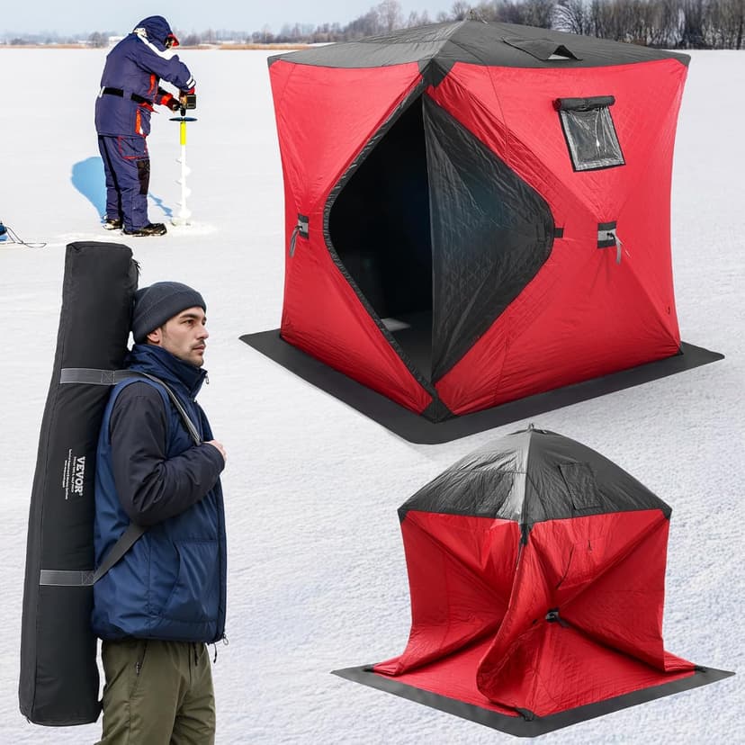 VEVOR Portable Pop-Up Tent, 1-8 Person Insulated Shelter, Large Fishing Area, Hub-Style Shanty for Winter Fishing, Waterproof Oxford Ice Cube with Anchors/Ropes/Carrying Bag