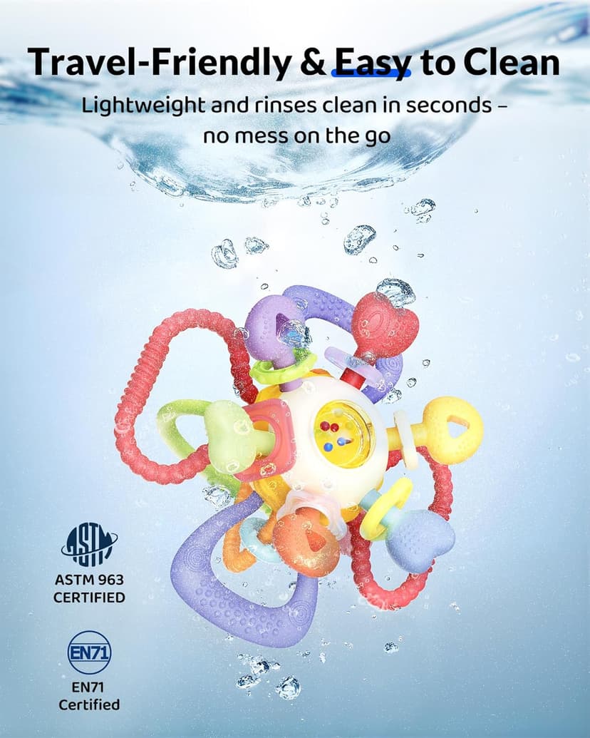 Baby Montessori Sensory Teething Toy - Safe, Multi-Functional BPA-Free Silicone Teether for Babies 0-12 Months - Teething Relief & Fun Play with Rattle - Perfect Baby Toys for Boys & Girls