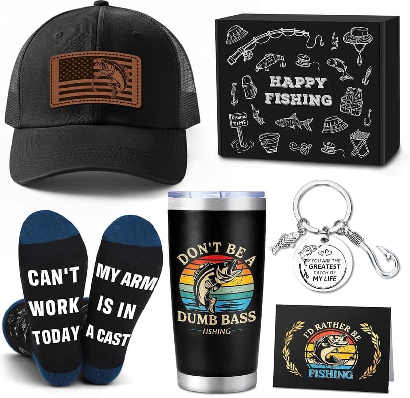 Gifts for Fishermen Fishing Lovers Gifts for Men Cool Fisherman Stuff for Mens Unique Fishing Accessories for Men with Keychain Mug Hat Socks B0FWJFQ3HG