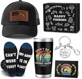 Gifts for Fishermen Fishing Lovers Gifts for Men Cool Fisherman Stuff for Mens Unique Fishing Accessories for Men with Keychain Mug Hat Socks B0FWJFQ3HG