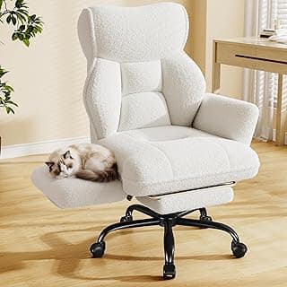 DurayLoly Big and Tall Office Chair with Adjustable Arms and Back, Ergonomic Office Chair with Footrest and Comfortable Fabric for Home Office, Bedroom,White