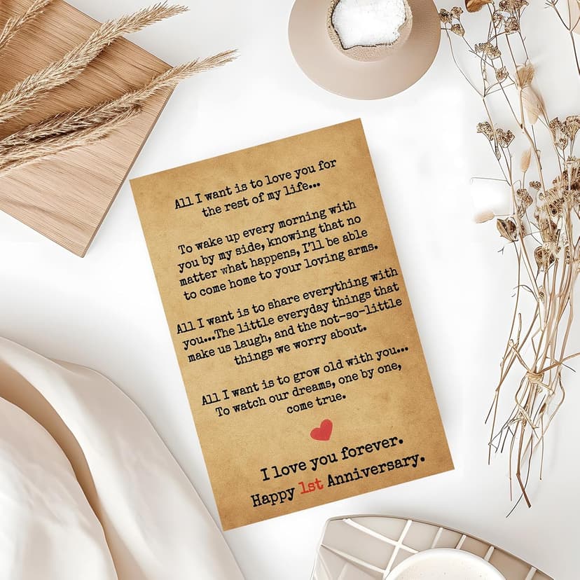 Romantic 1 Year Anniversary Card and Gift Ideas for Boyfriend, Girlfriend, Husband, Wife, Men & Women – 1st Year “Love Letter” Vintage Style – Heartfelt Present for First Anniversary