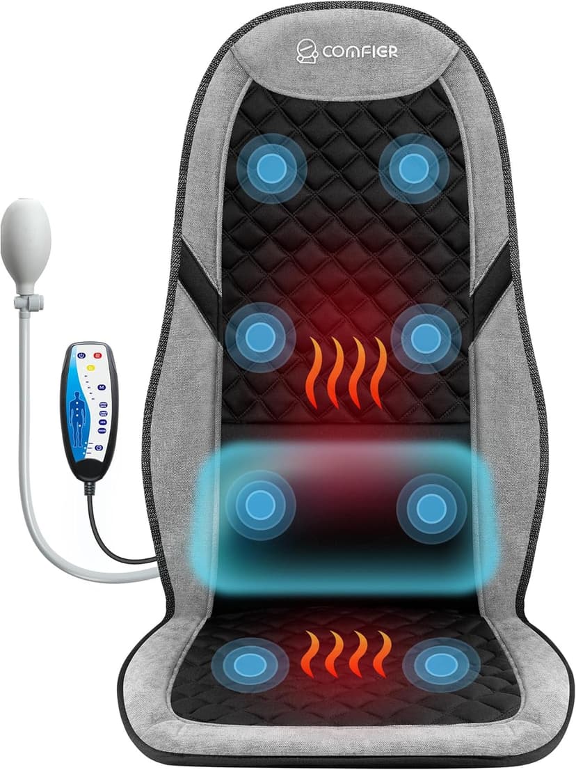 COMFIER Back Massager with Heat,Massage Chair Pad,Massage Seat Cushion with Adjustable Lumbar Support,Back Massage for Pain Relief,Chair Massager for Recliner,Father‘s Day Gift for Dad