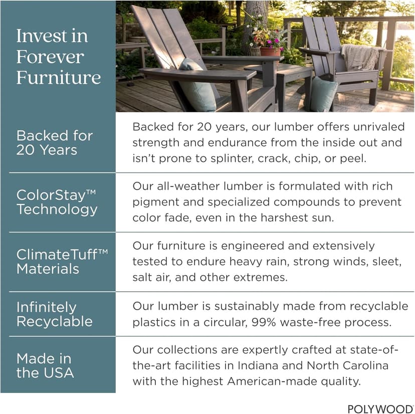 Polywood Modern Adirondack Chair – All-Weather Outdoor Lawn Adirondack Chairs – HDPE, Fade-Resistant & Durable Outdoor Furniture – For Patio, Deck & Fire Pit Chairs – Black