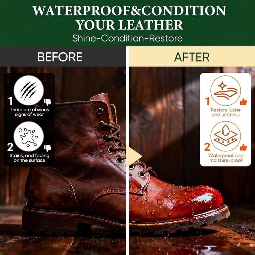 Awaydol 4-in-1 Mink Oil Leather Conditioner and Cleaner 3.52 oz - Premium Waterproof Formula for Leather Cowboy Boots,Shoes,Saddles & Bags with Horsehair Brush, Sponge & Microfiber Cloth