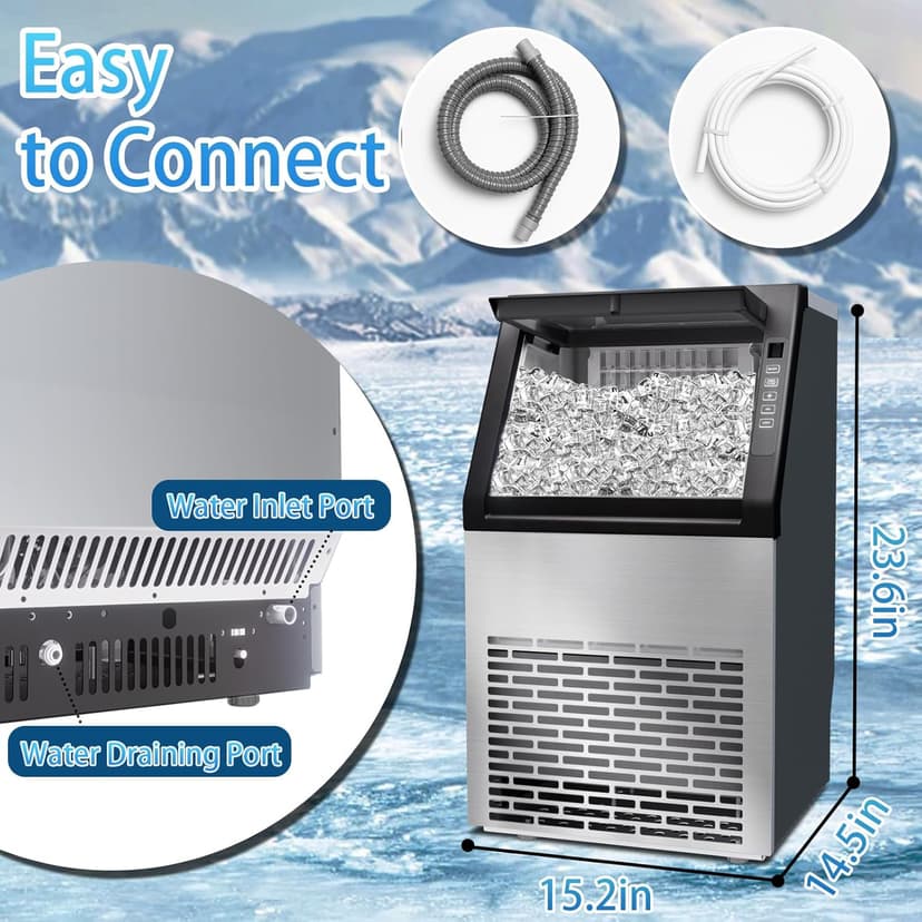 Commercial Ice Machine, 100LBS/Day Stainless Steel Freestanding Large Ice Maker, 36 Cubes in 11Mins, 24H Timer, Self-Cleaning, Ideal for Restaurant, Bars, Home and Offices