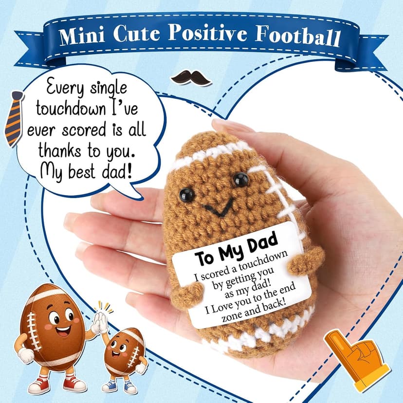 Dad Gifts from Daughter Son Wife, Positive Handmade Crochet Dad Birthday Gift, Funny Cute Small Gifts for Dads, I Love You Girl Papa Gift Idea, Unique Doll for Step-Dads Football