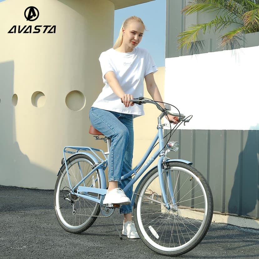 AVASTA Vela Hybrid Bike for Adult Women Female Lightweight Step Through 26 Inch High Tensile Steel Frame City Commuter Comfort Lady Bicycle, 6-Speed, Multiple Colors