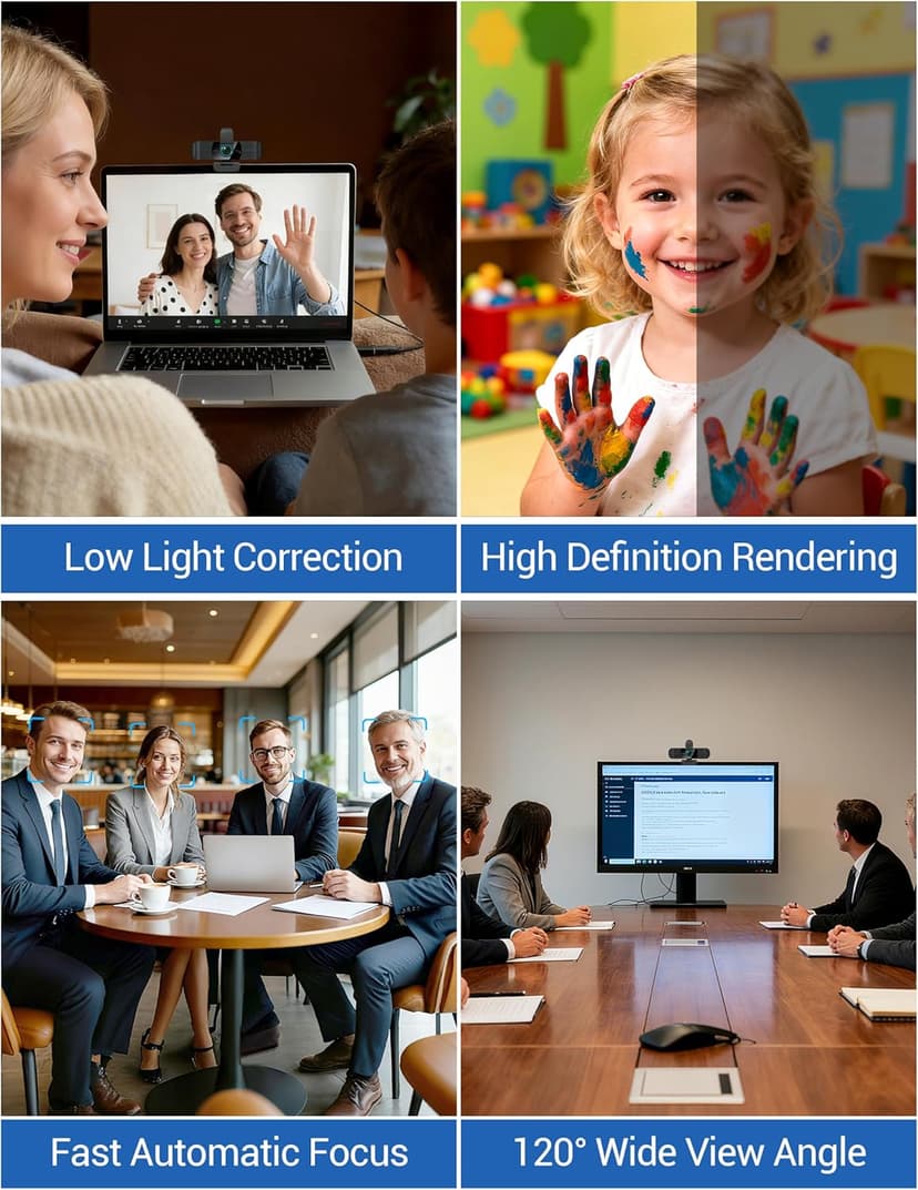 RUWBY Full HD 1080P Webcam with Built-in Dual Mics, Wide-Angle Lens, Privacy Cover, Tripod Stand, Autofocus Computer Camera, Plug and Play for Desktop PC or Laptop