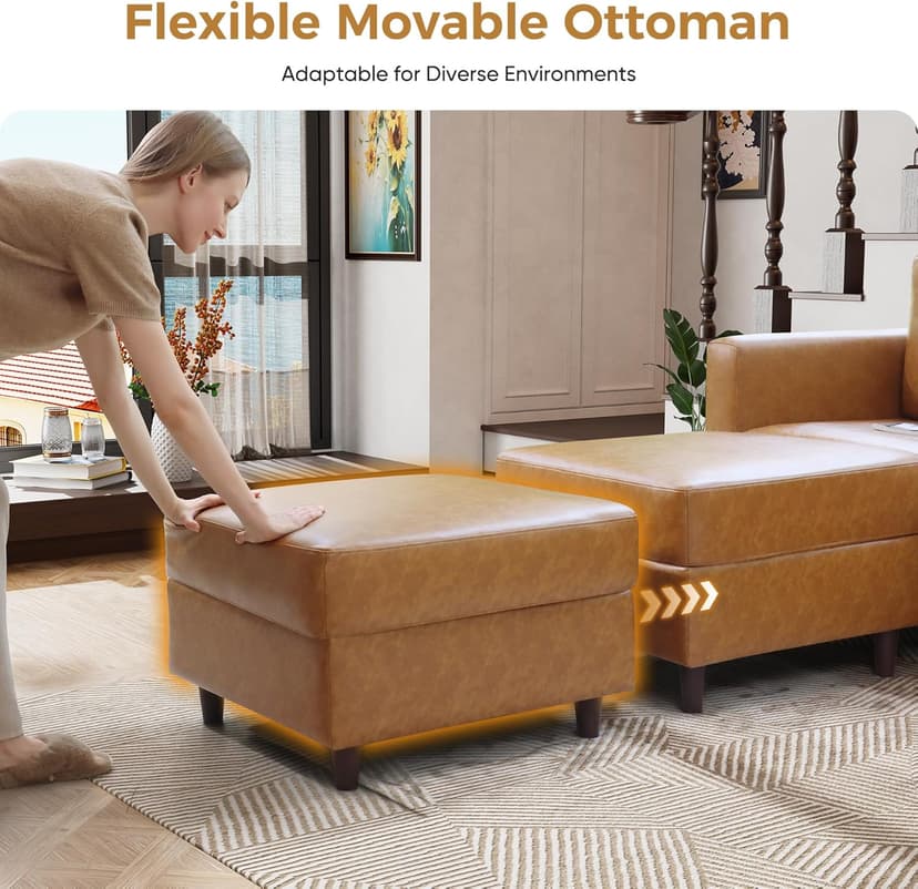 ABCASA Faux Leather Accent Chair with Ottoman,Upholstered Armchair with Storage,Extra-Deep-Seated Modular Single Sofa,Reading Chair with Footrest for Living Room Lounge Chair Brown