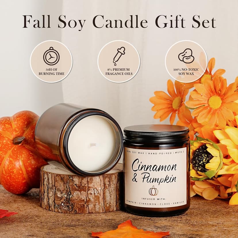 Auelife Fall Candle Set | 4 Pack Scented Candles for Home - Candle Gifts for Women Men, Soy Candles Home Scented | Autumn Fragrance of - Apple Pie/Cinnamon/Harvest/Wreath B0CC98RMFT