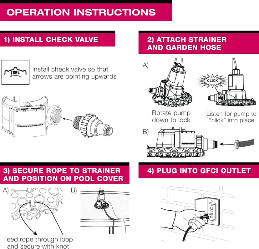 WAYNE WAPC250-1/4 HP Reinforced Thermoplastic Pool Cover Pump - Up to 3,000 Gallons Per Hour - Automatic On/Off Water Removal Pool Cover Pump