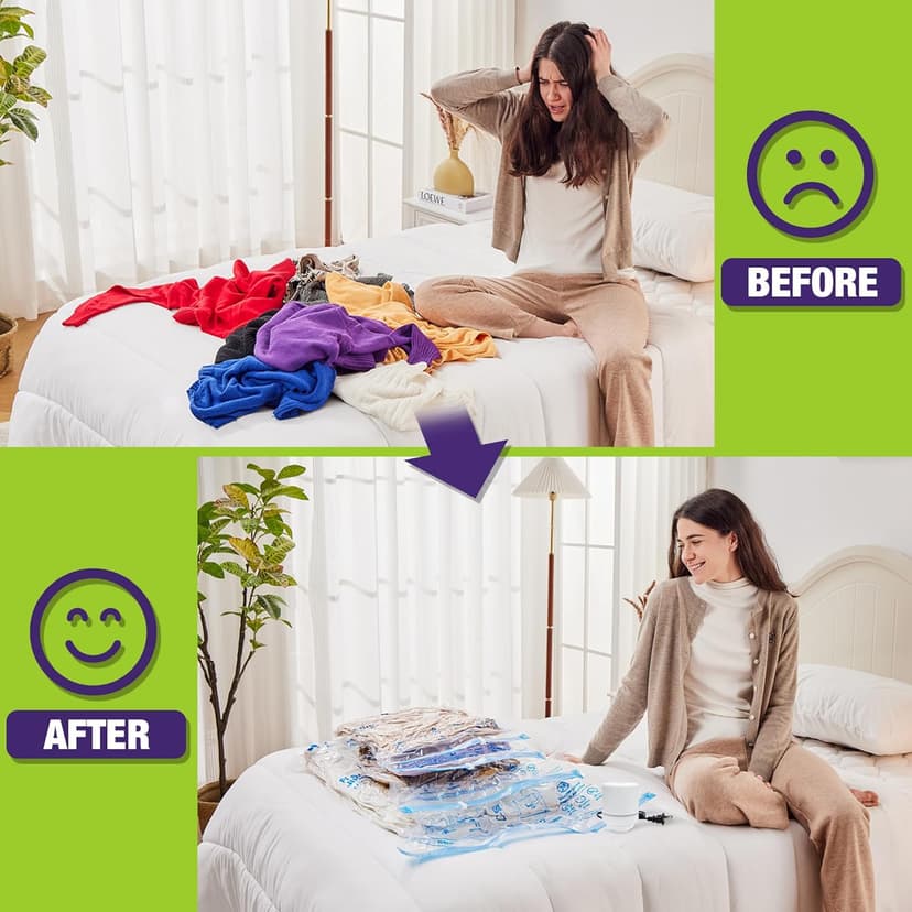 HIBAG Vacuum Storage Bags with Electric Pump, Vacuum Seal Space Saver Bags for Clothes, Clothing, Pillows, Blanket Bedding Comforters, Combo 20 pack