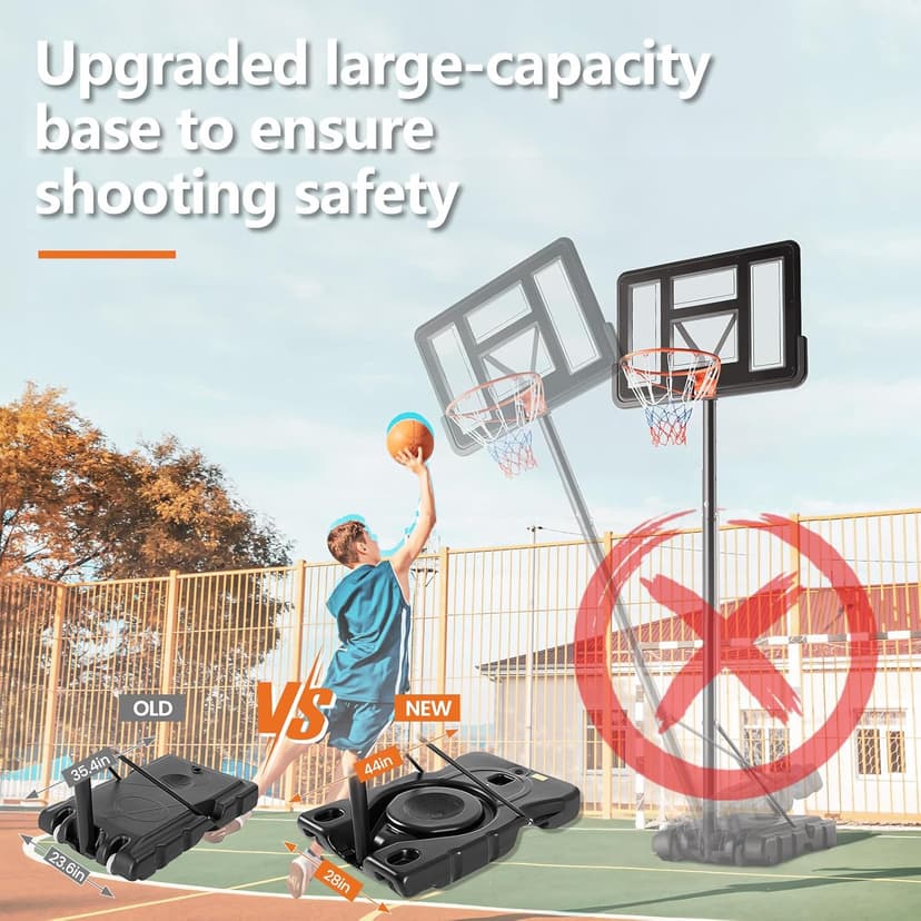 Sweetcrispy Portable Basketball Hoop Outdoor 6.1-10FT Adjustable Height, 44 Inch Shatterproof Backboard/Shock Absorbent Rim, Fillable Base, 2 Wheels for Backyard/Driveway