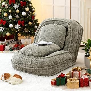 Floor Chair with Back Support, Folding Sofa Chair with 5 Adjustable Position, Plush Floor Gaming Chair, Meditation Chair for Lazy Boys, Human Dog Bed for Living Room, Bedroom, Lounge, Green