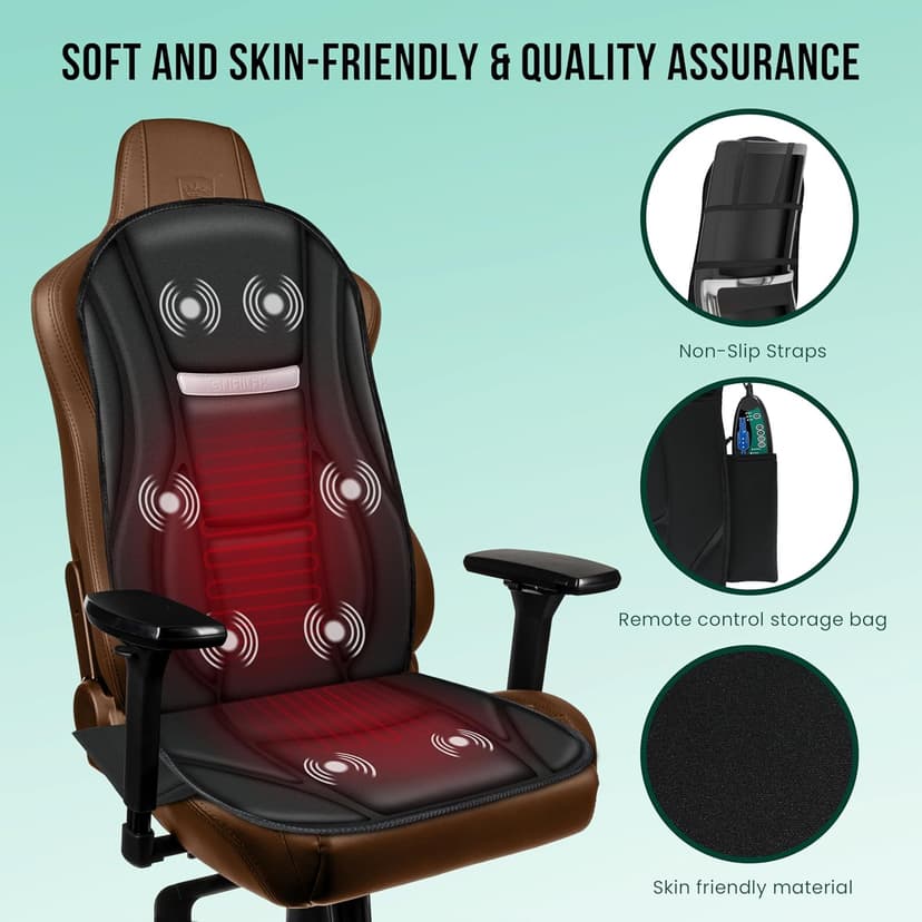 Snailax Vibration Back Massager with Heat, Seat Massager with 8 Vibrating Motors & 5 Modes, Chair Massager Cushion, Massage Pad for Chair, Office, Gifts for Mom