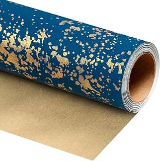 MAYPLUSS Navy Blue Wrapping Paper Roll, Reversible Gold gift Wrap with 3D Snowflake for Mens Boys Birthday Gift Wrap Graduation Fathers Day Anniversary Engagement 17 Inch x 16.5 Feet B0GHYHRJNY