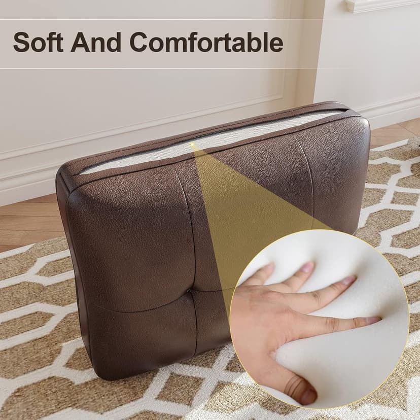 HONBAY Faux Leather Sectional Sofa, Convertible Sectional Couch L Shaped Couch Sofa for Small Space, Brown