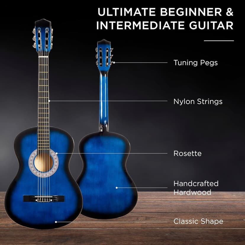 Best Choice Products 38in Beginner All Wood Acoustic Guitar Starter Kit w/Gig Bag, 6 Picks, Nylon Strings, Strap w/Pick Holder - Blue