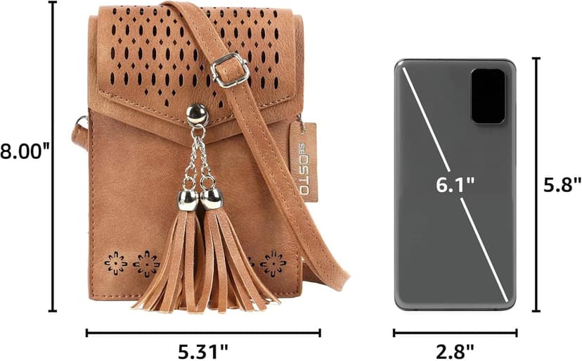 Vintage Tassel Purse: soft leather, fits a large phone, cards & keys —gifts for teen girls, birthday & Christmas seOSTO Small Crossbody Bags for Women, Tassel Purse, Gifts for Teen Girls B073QMXQLW