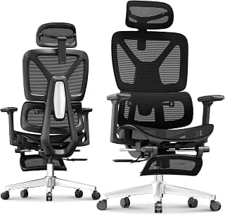 FLEXISPOT ErgoX Premium Ergonomic Office Chair with Footrest - Adjustable 3D Armrests, Dynamic Lumbar Support, Recline & Tilt Function, Mesh Seat, for Home & Office Use, Black