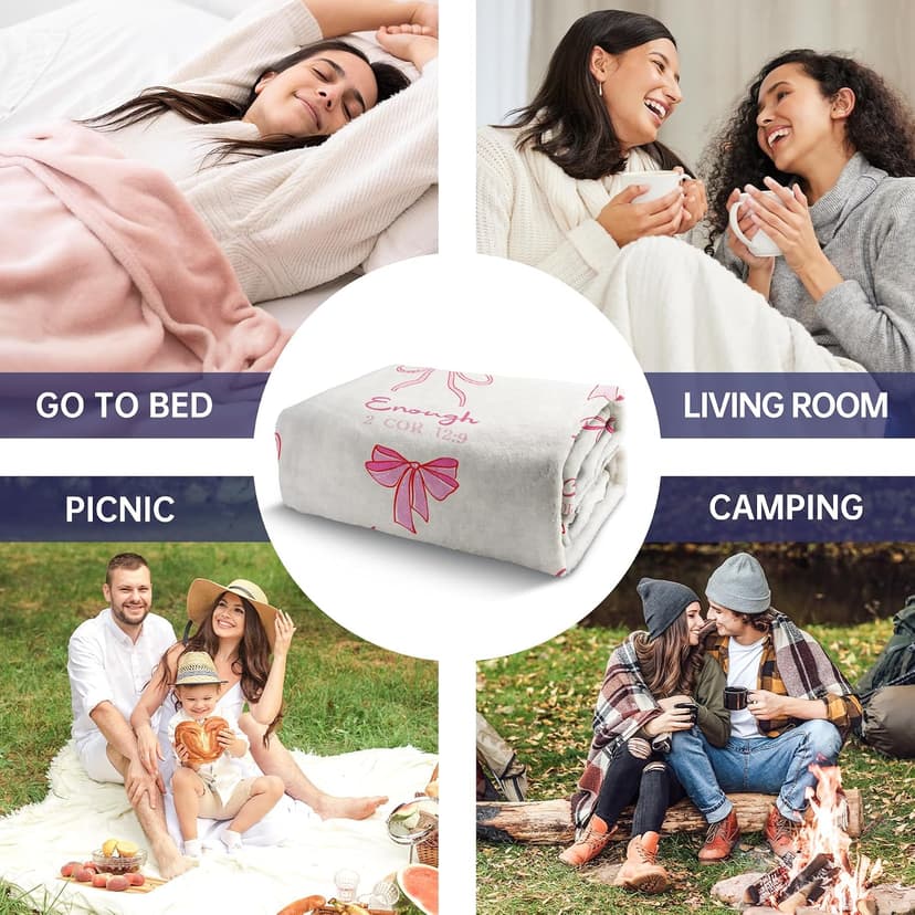 Christian Gifts for Women on Birthday Christmas, Christening/First Communion/Dedication Gifts for Baby Girls Teens Daughter Baptism Gifts for Girls, God Says I Am Pink Bow Blanket 50"x60" B0FZB5XHKX