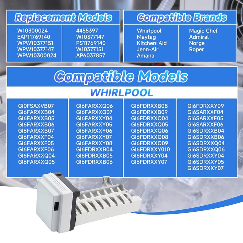 W10882923 Refrigerator Ice Maker, Compatible with Whirlpool Maytag KitchenAid, Replaces W10377151 AP6037857 W10377147 PS11769140, Stable & Efficient Ice Production