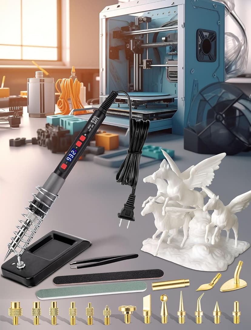 21-in-1 3D Printer Smoothing Tool Kit, 80W LCD Digital Adjustable Temperature Soldering Welding Iron Kit with Insert Brass Heatset Nuts & Soldering Tips, Fast Heating 3D Printing Modify Finishing Tool