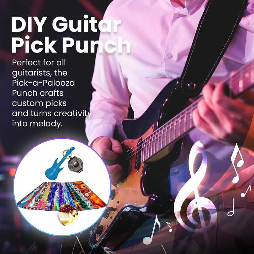 Custom Pick Maker for Musicians, Leather Key Chain Holder, Pick Strips with Artwork & File, Unique Gifts for Men & Women DIY Guitar Picks Punch Mega Pack with Pick Punch Tool - Blue B00C7AFDVM