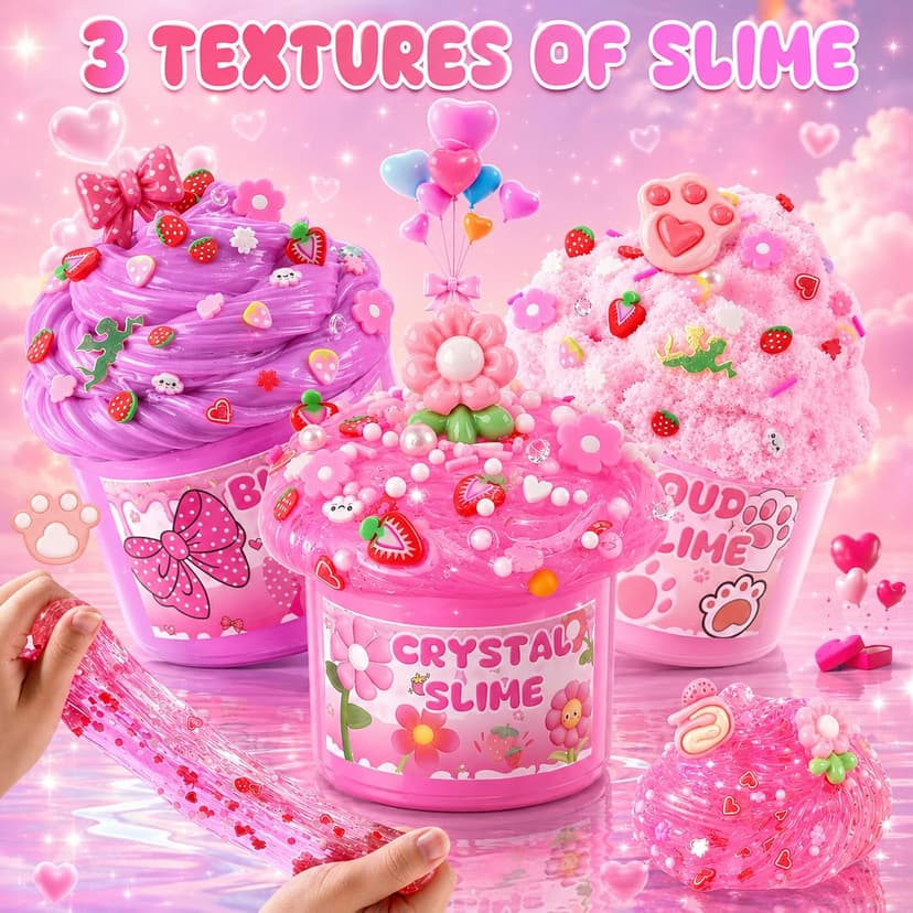 Party favor, goodie bag stuffer, Easter basket filler and sensory toy for kids ages 4-10 6-Pack Pink Slime Kit for Girls, Cloud Butter Squishy Birthday Gift Set B0CYT6D2ZS