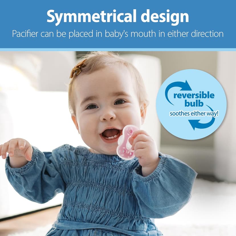 Dr. Brown's Advantage One-Piece Silicone Baby Pacifier, Fully Symmetrical Soother, Coral/Light Pink/Pink, 6-18m, BPA Free, 3 Pack