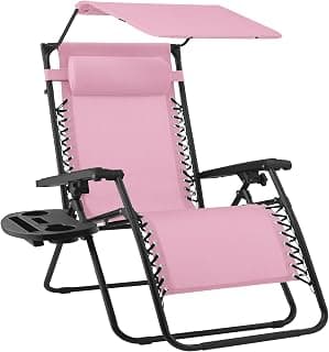 Best Choice Products Folding Zero Gravity Outdoor Recliner Patio Lounge Chair w/Adjustable Canopy Shade, Headrest, Side Accessory Tray, Textilene Mesh - Bubblegum Pink