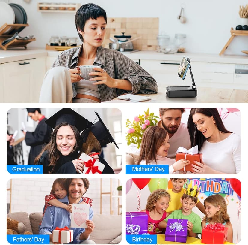 TechGlow Foldable Cellphone Stand with Bluetooth Speaker Power Bank 360° Rotatable Phone Stand Birthday Gifts for Men Women Mother Father Cool Tech Gadgets