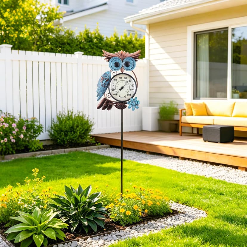No Battery Needed Garden Stake Wall Art Gifts Idea Waterproof MUMTOP Outdoor Thermometer, Owl Outside Decor for Patio, Yard and Garden B09XB9V83S