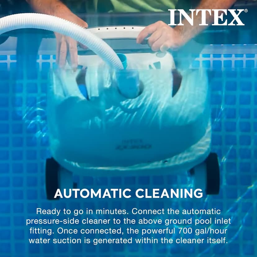 INTEX Deluxe Pressure-Side Above Ground Automatic Pool Cleaner Vacuum - For Bigger Pools – Cleans Pool Floors and Walls – Removes Debris – Removable Filter Tray – 21ft Tangle Free Hose