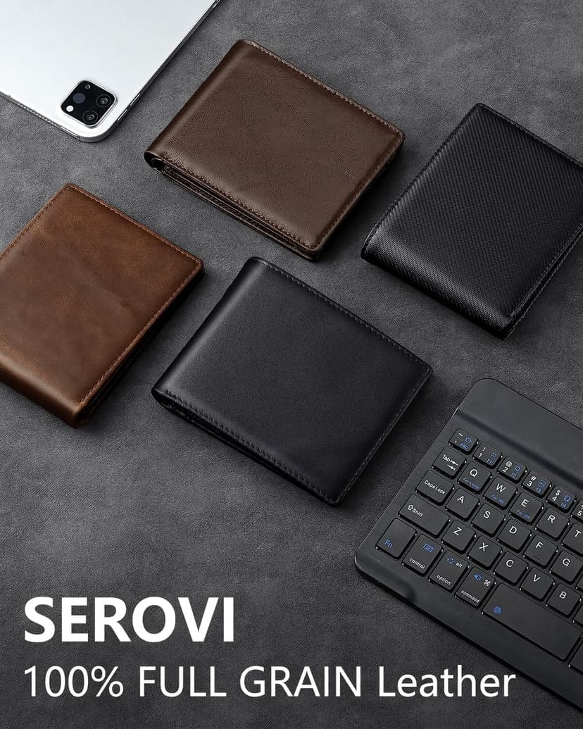 Serovi Genuine Leather Wallet for Men Bifold RFID Blocking Wallets with 12 Card Slots, 2ID Window & 2 Cash Pocket - Includes Gift Box (Coffee Brown)