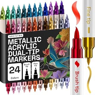 For Fabric, Rock, Glass, Wood, Arts & Crafts Gift for Adults, Teens & Kids, Pumpkin Decorating Kit & Halloween Crafts ARTISTRO 24 Metallic Dual-Tip Acrylic Paint Marker Pens for Drawing B0CZ14KD68