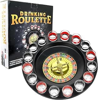 Shot Glass Roulette Drinking Game – 16-Piece Red/Black Set with 2 Metal Balls, Fun Adult Party Game for White Elephant, Game Nights, and Gifts B001JSX7KW