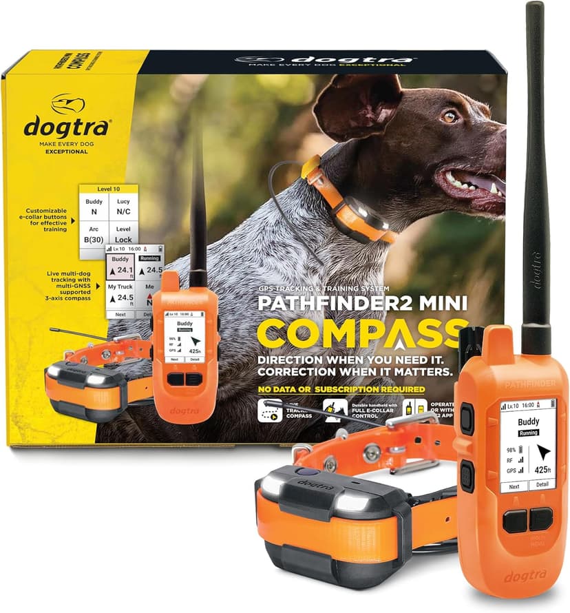 Dogtra PATHFINDER2 MINI Compass Live GPS Dog Tracking & Training System - 4-Mile Range E-Collar Handheld with No Subscription, Offline Maps, GPS Fence, Expandable up to 21 Dogs, for Dogs 15+ lbs