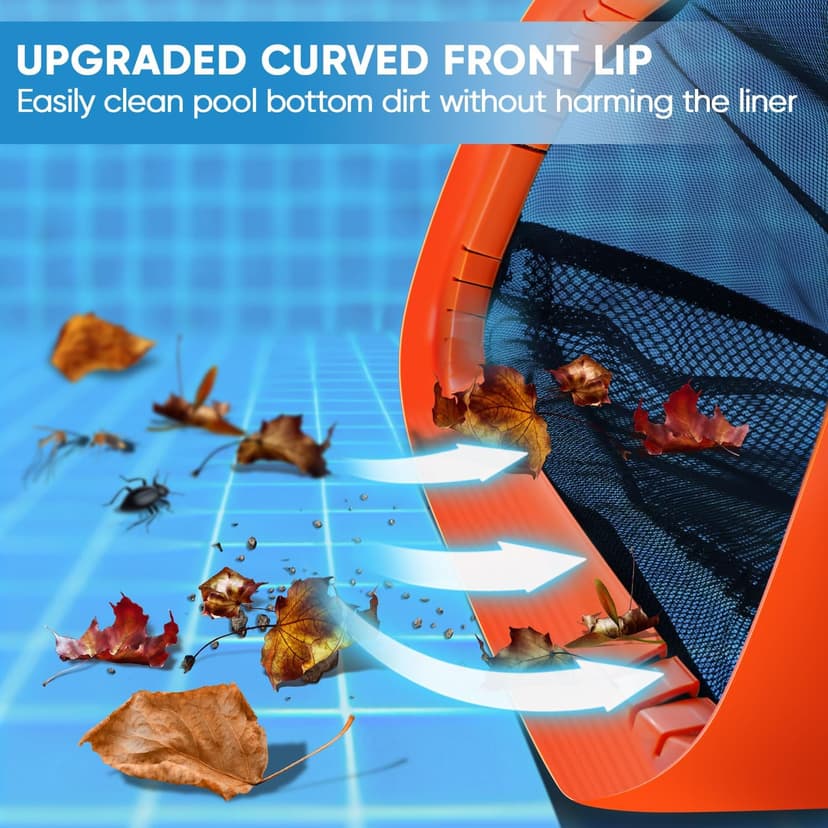 17.5" Pool Net, Pool Skimmer Net with Double-Layer Netting Bag, Aluminum Frame, Deep Nylon Net, Large Capacity Pool Cleaning Net, Leaf Skimmer Rake Net for Above Ground & In-ground Pools (No Pole)