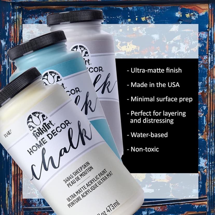FolkArt Home Decor Chalk Furniture & Craft Paint in Assorted Colors, 16 ounce, White Adirondack,34846