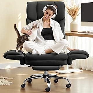 FelixKing Big and Tall Office Chair, 400LBS Wide Leather Executive Chair, Reversible Armrest for Pets Criss Cross Legged, 135° Reclining High Back Gaming Desk Chair with Lumbar Support Footrest, Black